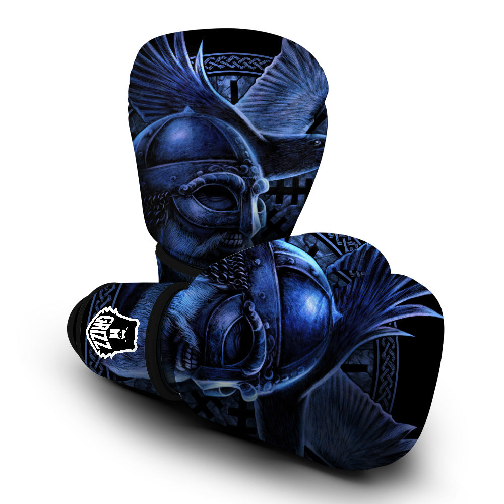 Viking God Odin And Crow Blue Print Boxing Gloves-grizzshop