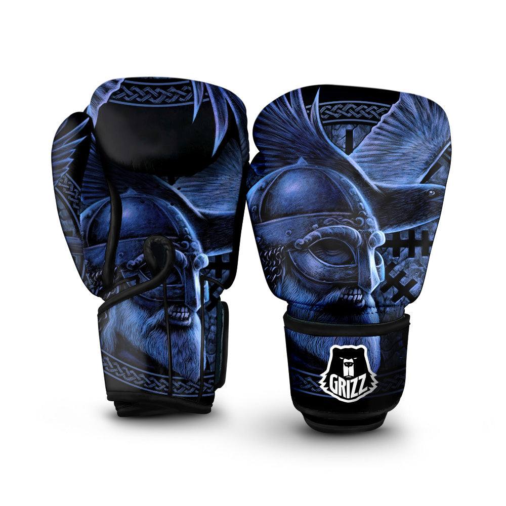 Viking God Odin And Crow Blue Print Boxing Gloves-grizzshop