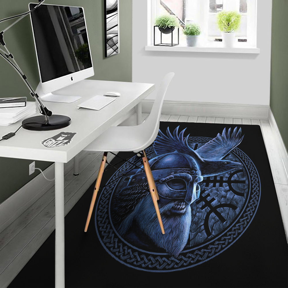 Viking God Odin And Crow Blue Print Floor Mat-grizzshop