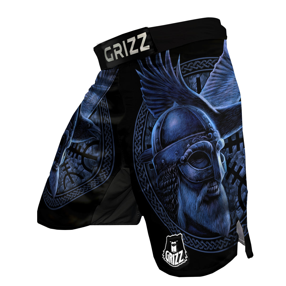 Viking God Odin And Crow Blue Print MMA Shorts-grizzshop