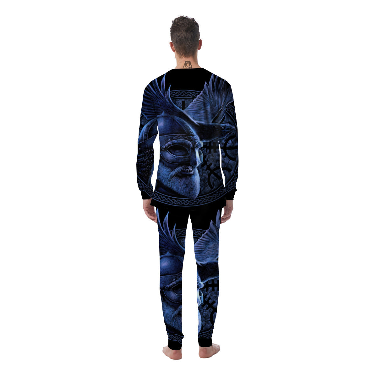 Viking God Odin And Crow Blue Print Men's Pajamas-grizzshop