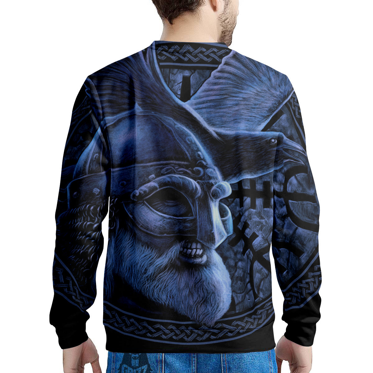Viking God Odin And Crow Blue Print Men's Sweatshirt-grizzshop