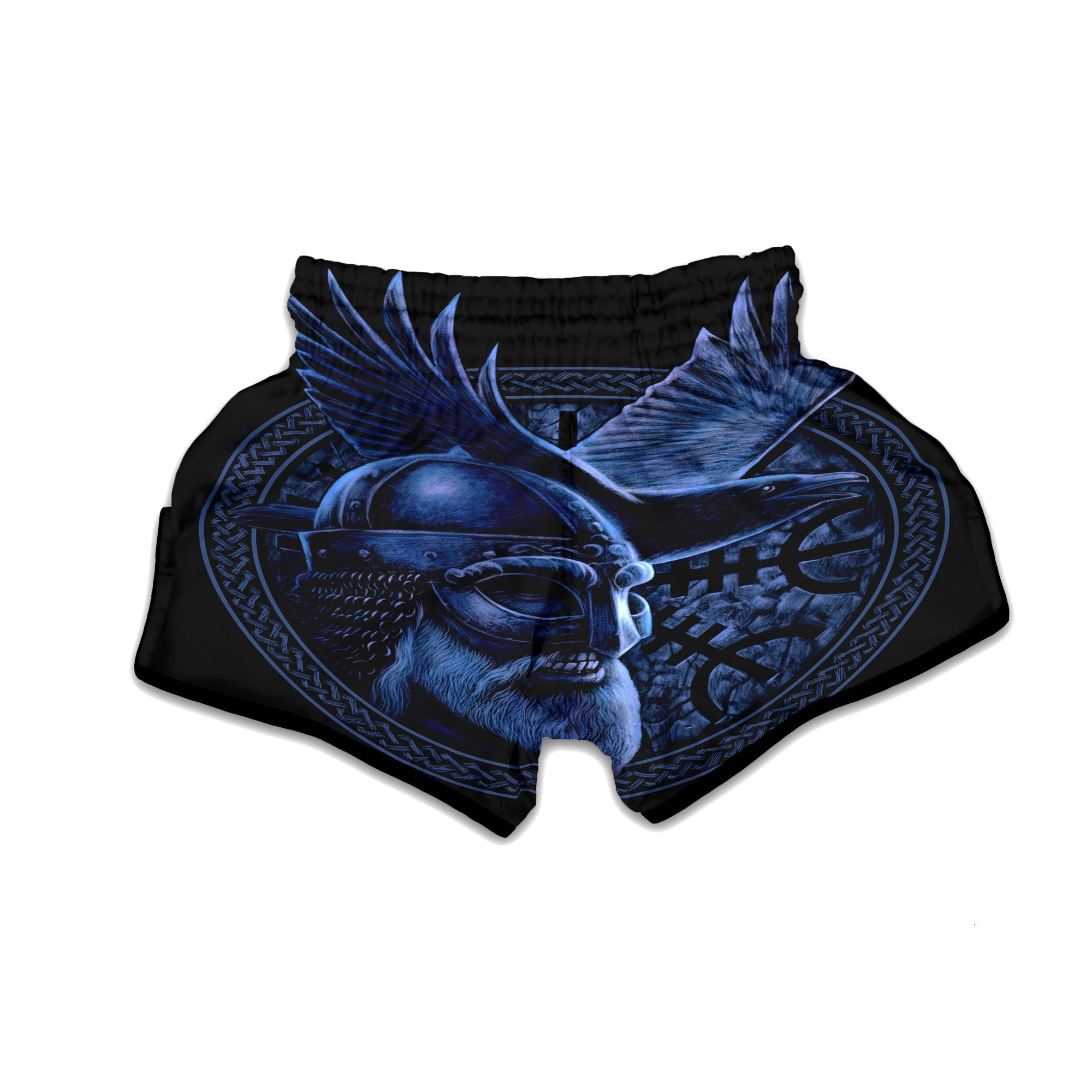 Viking God Odin And Crow Blue Print Muay Thai Boxing Shorts-grizzshop