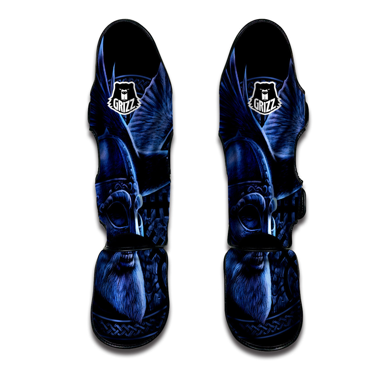 Viking God Odin And Crow Blue Print Muay Thai Shin Guards-grizzshop