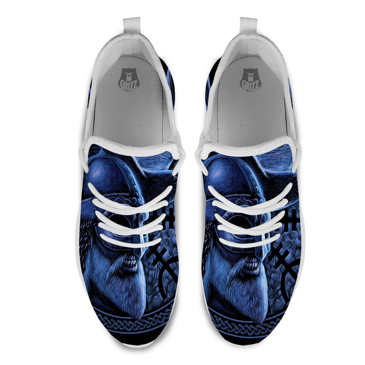 Viking God Odin And Crow Blue Print White Athletic Shoes-grizzshop