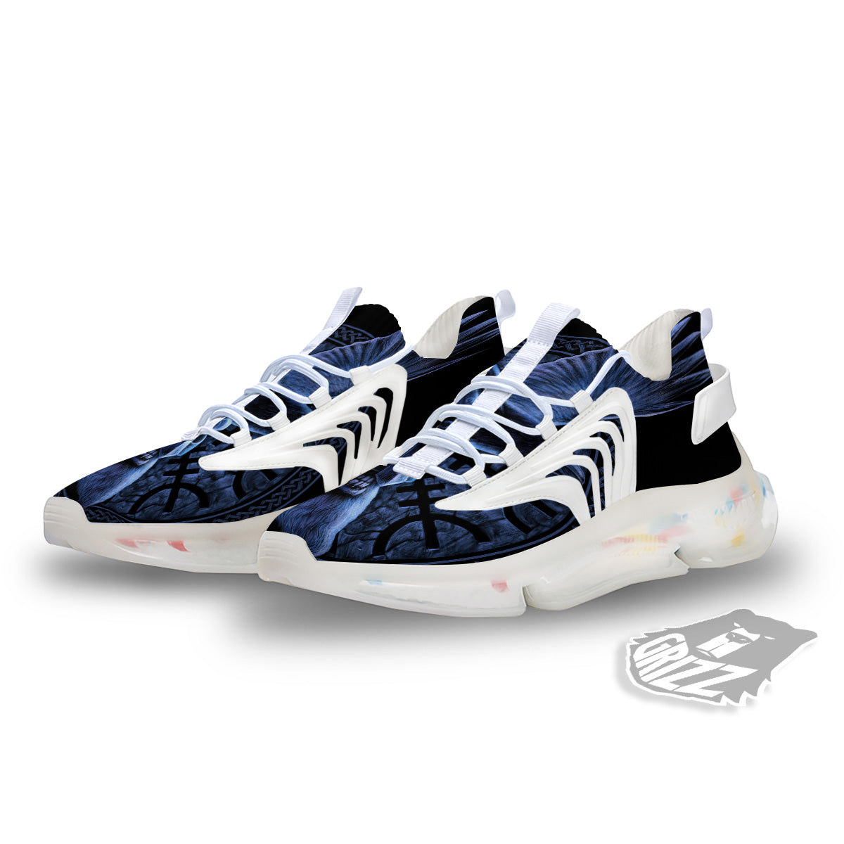 Viking God Odin And Crow Blue Print White Gym Shoes-grizzshop