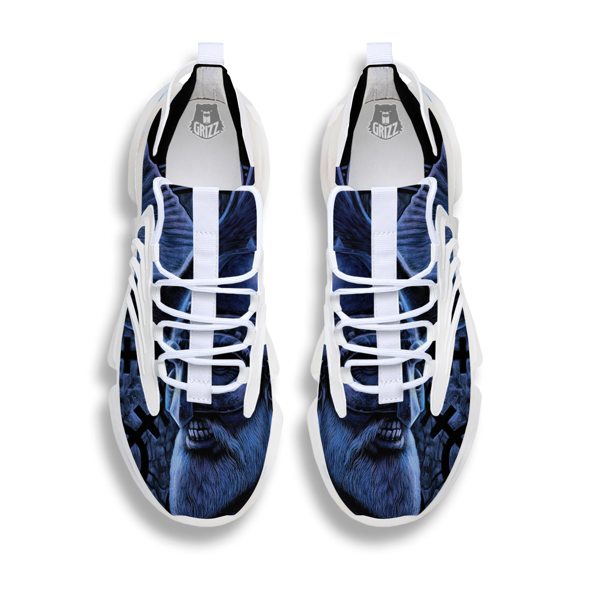 Viking God Odin And Crow Blue Print White Gym Shoes-grizzshop
