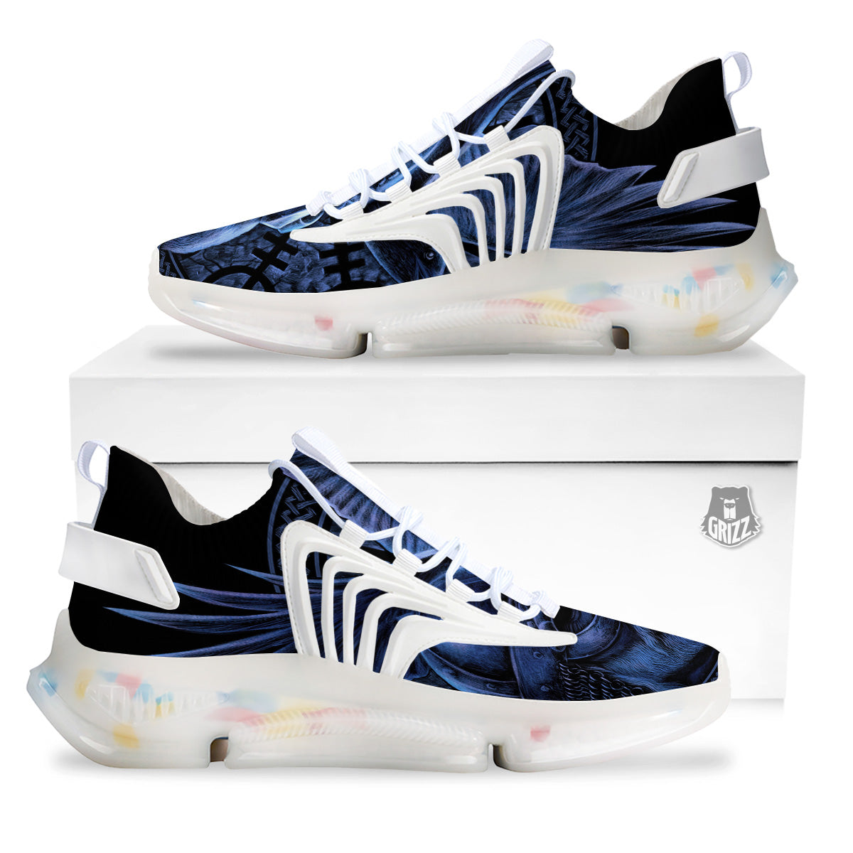 Viking God Odin And Crow Blue Print White Gym Shoes-grizzshop