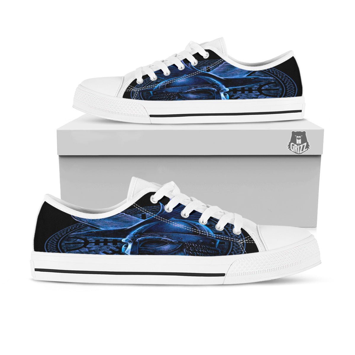 Viking God Odin And Crow Blue Print White Low Top Shoes-grizzshop