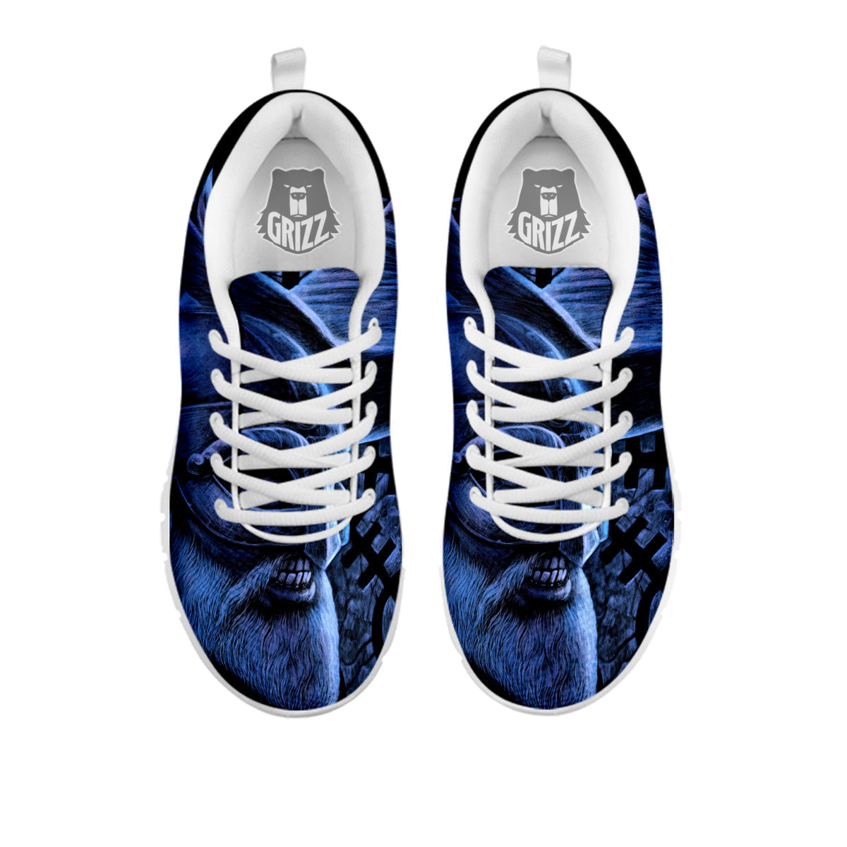 Viking God Odin And Crow Blue Print White Sneaker-grizzshop