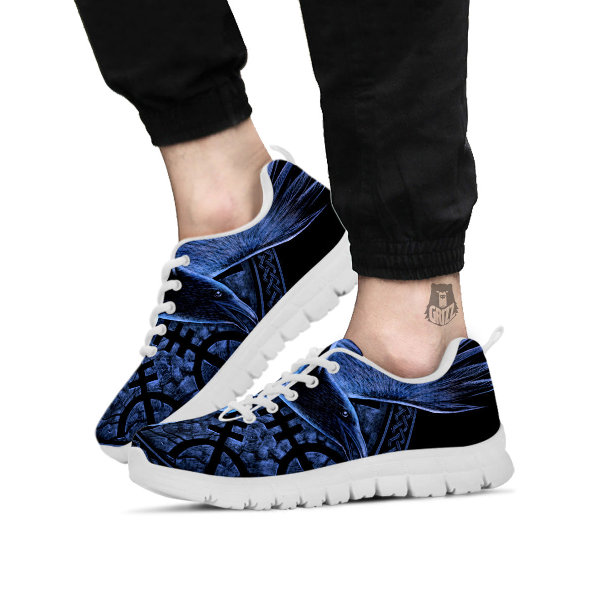 Viking God Odin And Crow Blue Print White Sneaker-grizzshop