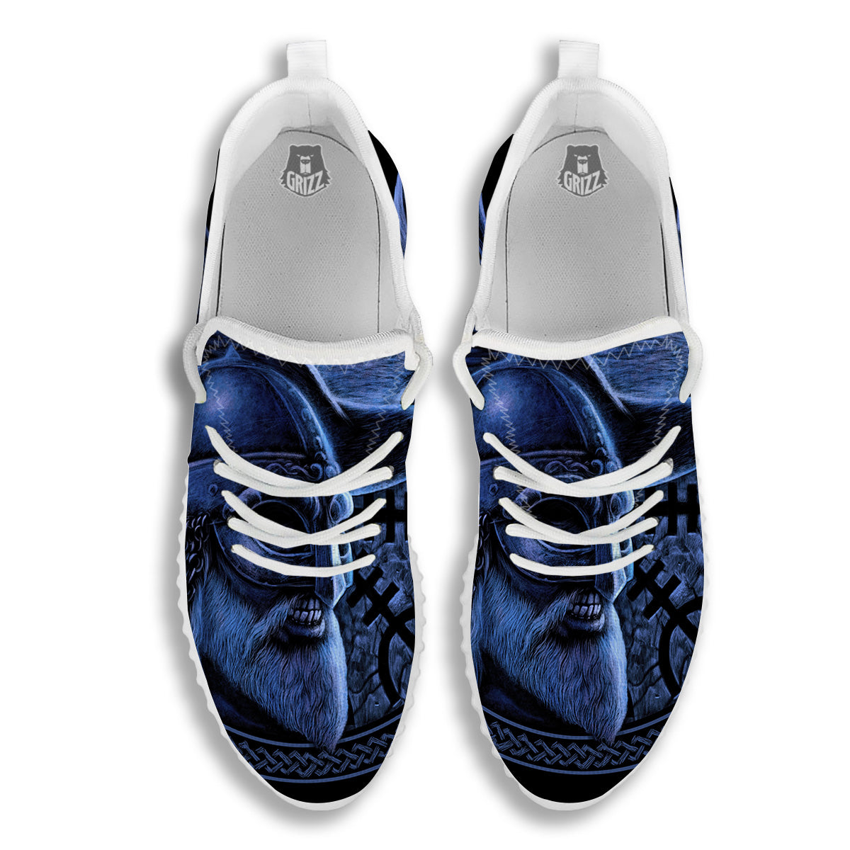 Viking God Odin And Crow Blue Print White Walking Shoes-grizzshop