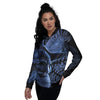 Viking God Odin And Crow Blue Print Women's Bomber Jacket-grizzshop