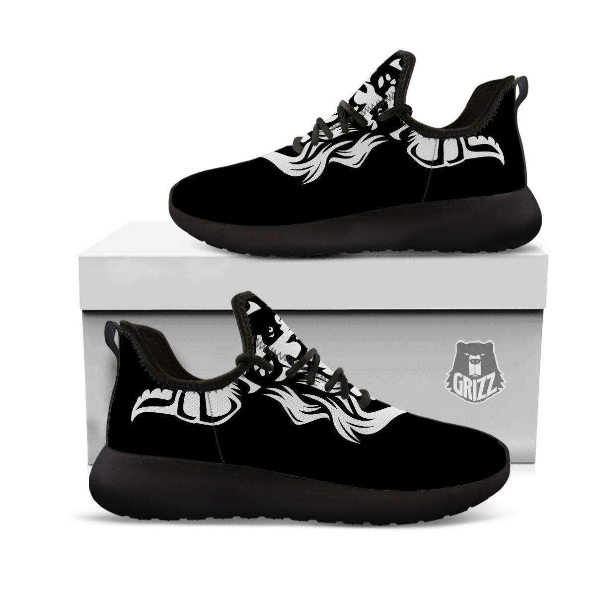 Viking God Odin White And Black Print Black Athletic Shoes-grizzshop