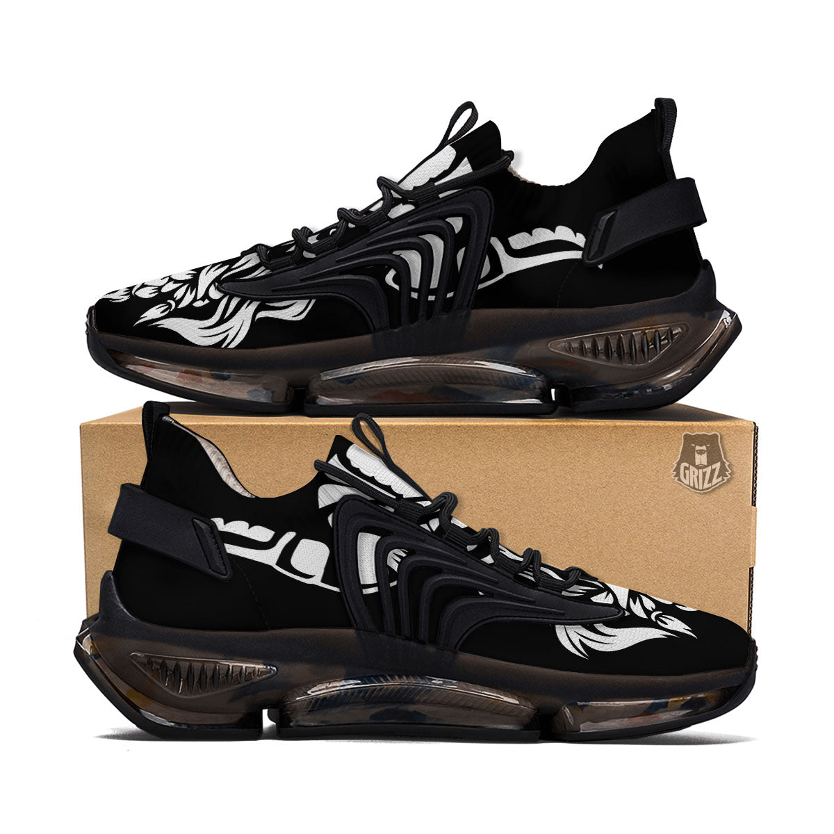 Viking God Odin White And Black Print Black Gym Shoes-grizzshop