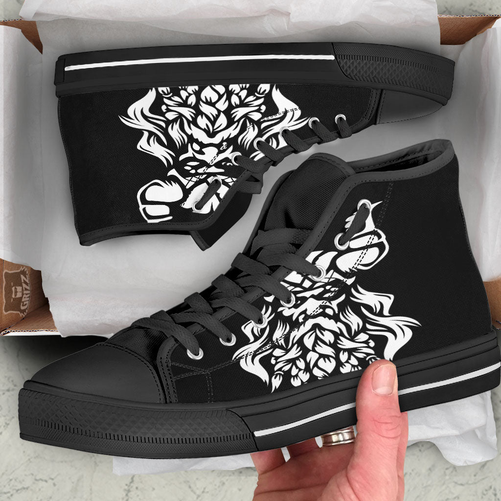 Viking God Odin White And Black Print Black High Top Shoes-grizzshop