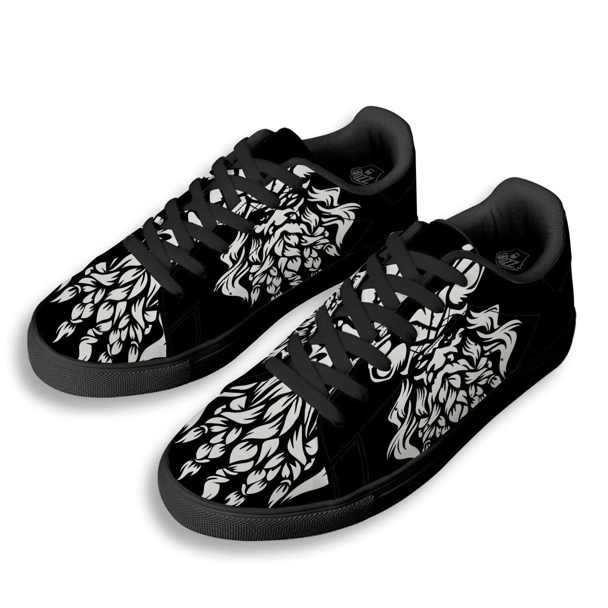 Viking God Odin White And Black Print Black Low Top Sneakers-grizzshop
