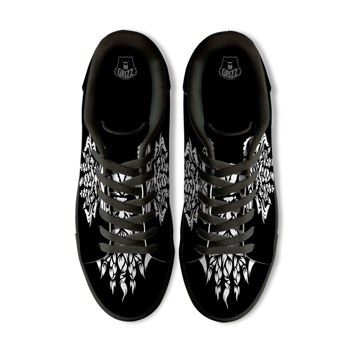 Viking God Odin White And Black Print Black Low Top Sneakers-grizzshop