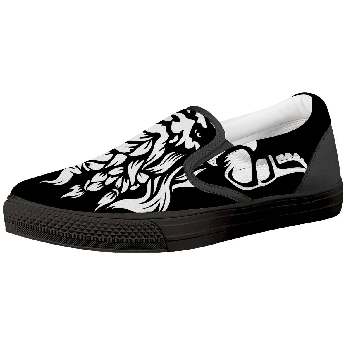 Viking God Odin White And Black Print Black Slip On Shoes-grizzshop