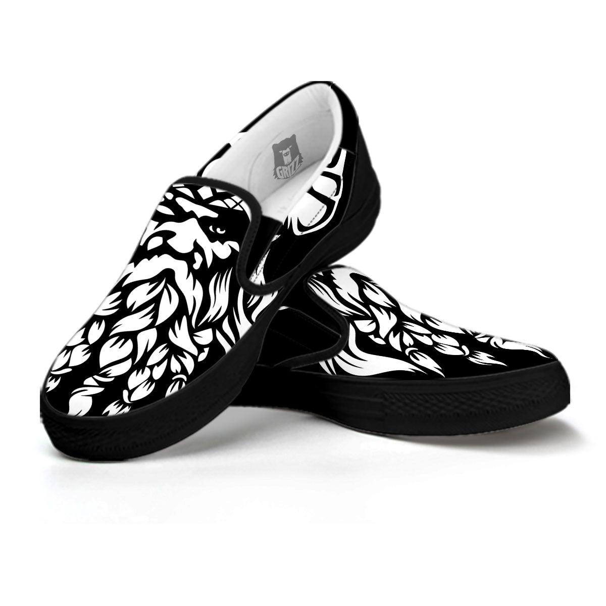 Viking God Odin White And Black Print Black Slip On Shoes-grizzshop