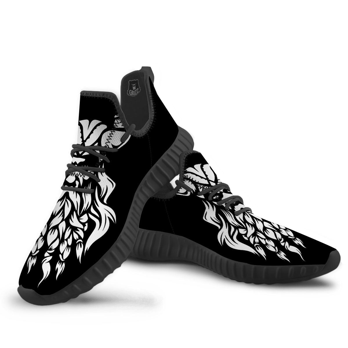 Viking God Odin White And Black Print Black Walking Shoes-grizzshop