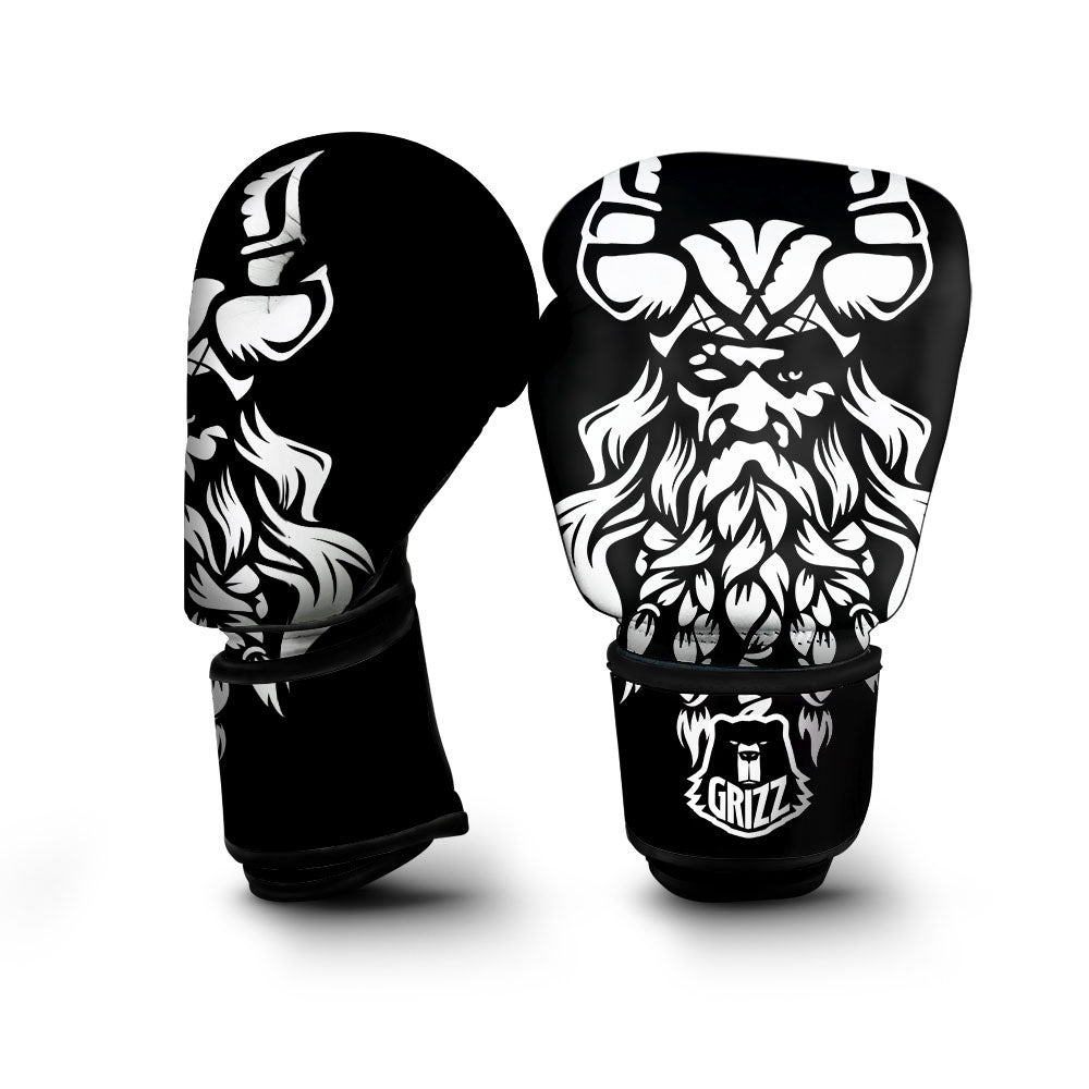 Viking God Odin White And Black Print Boxing Gloves-grizzshop