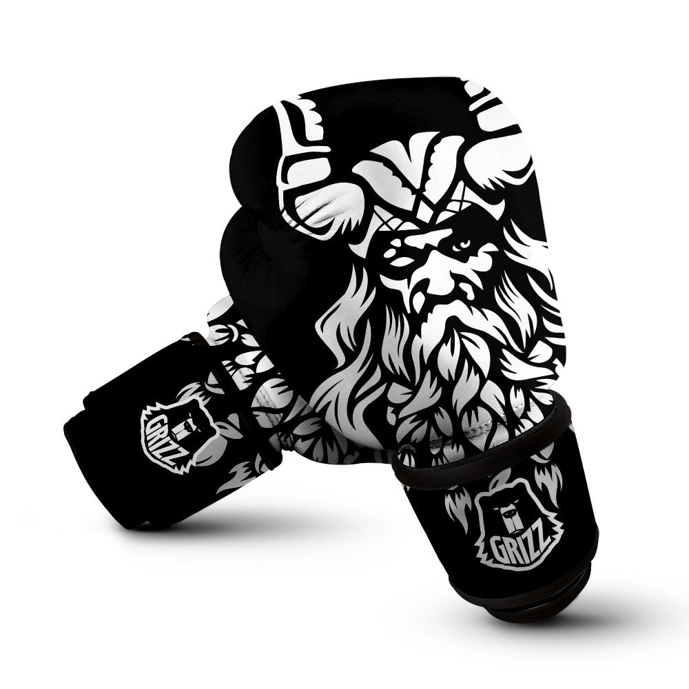 Viking God Odin White And Black Print Boxing Gloves-grizzshop