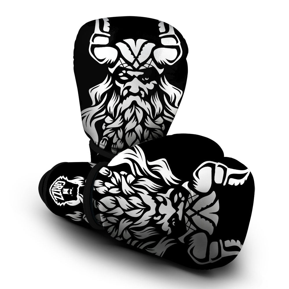 Viking God Odin White And Black Print Boxing Gloves-grizzshop