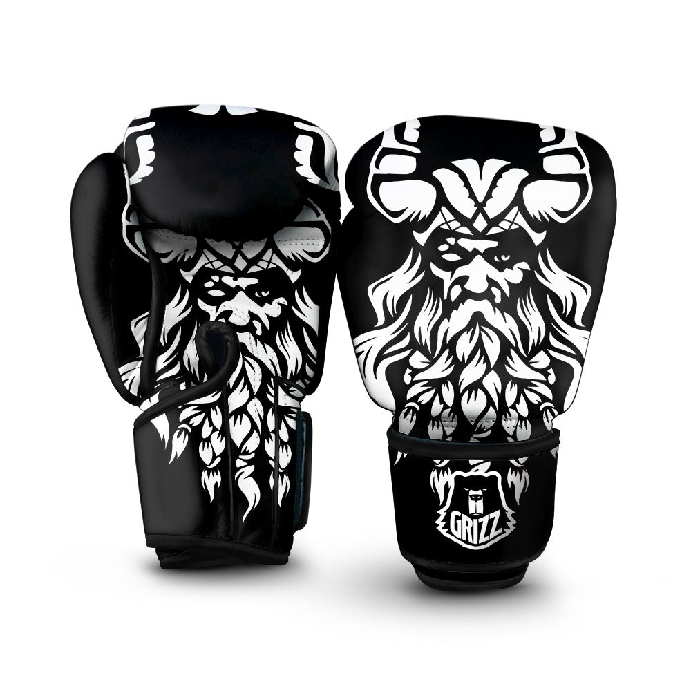 Viking God Odin White And Black Print Boxing Gloves-grizzshop