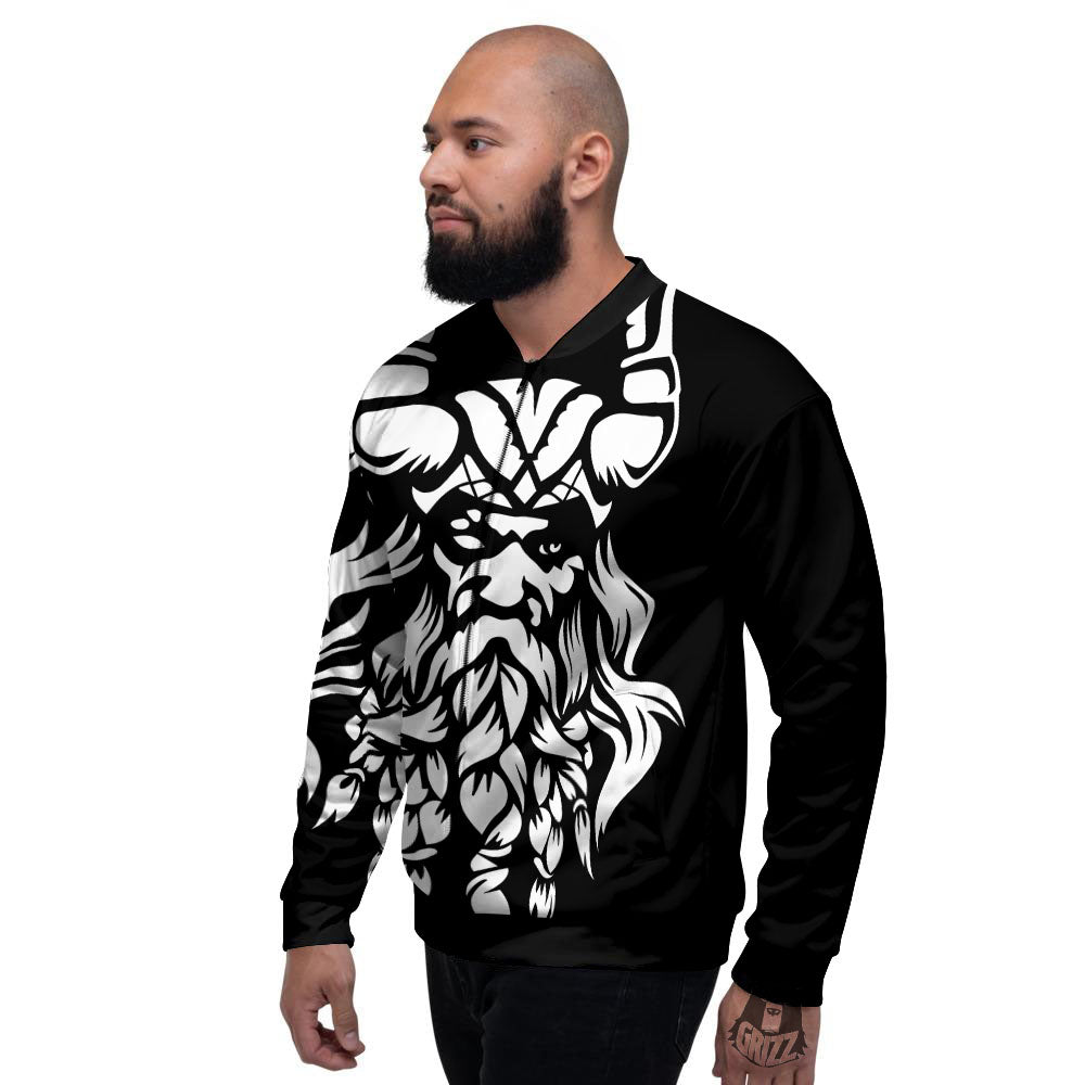 Viking God Odin White And Black Print Men's Bomber Jacket-grizzshop