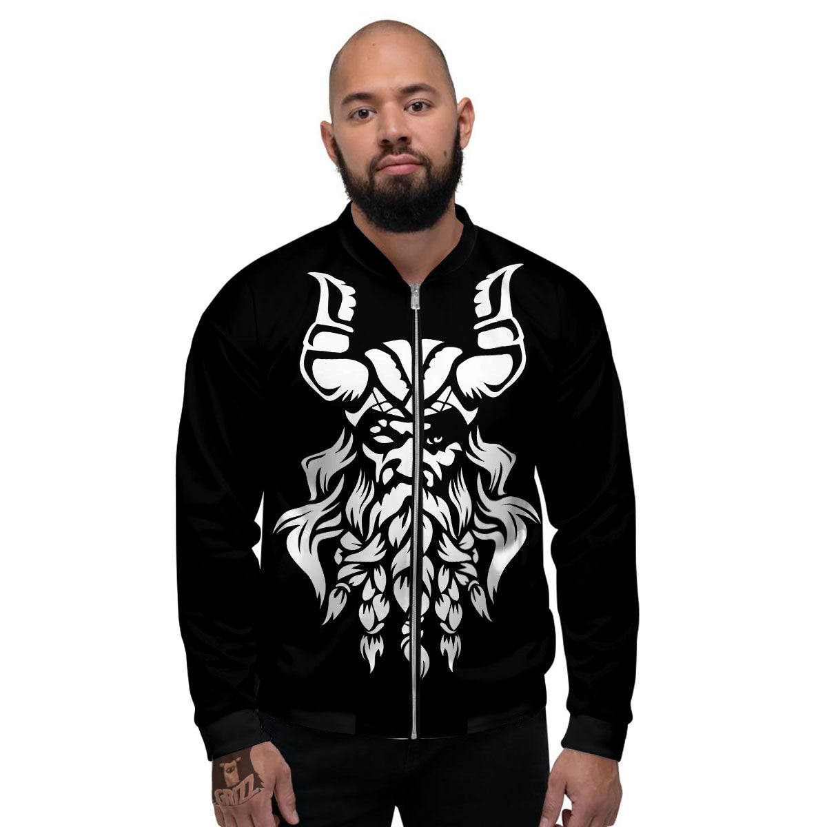 Viking God Odin White And Black Print Men's Bomber Jacket-grizzshop