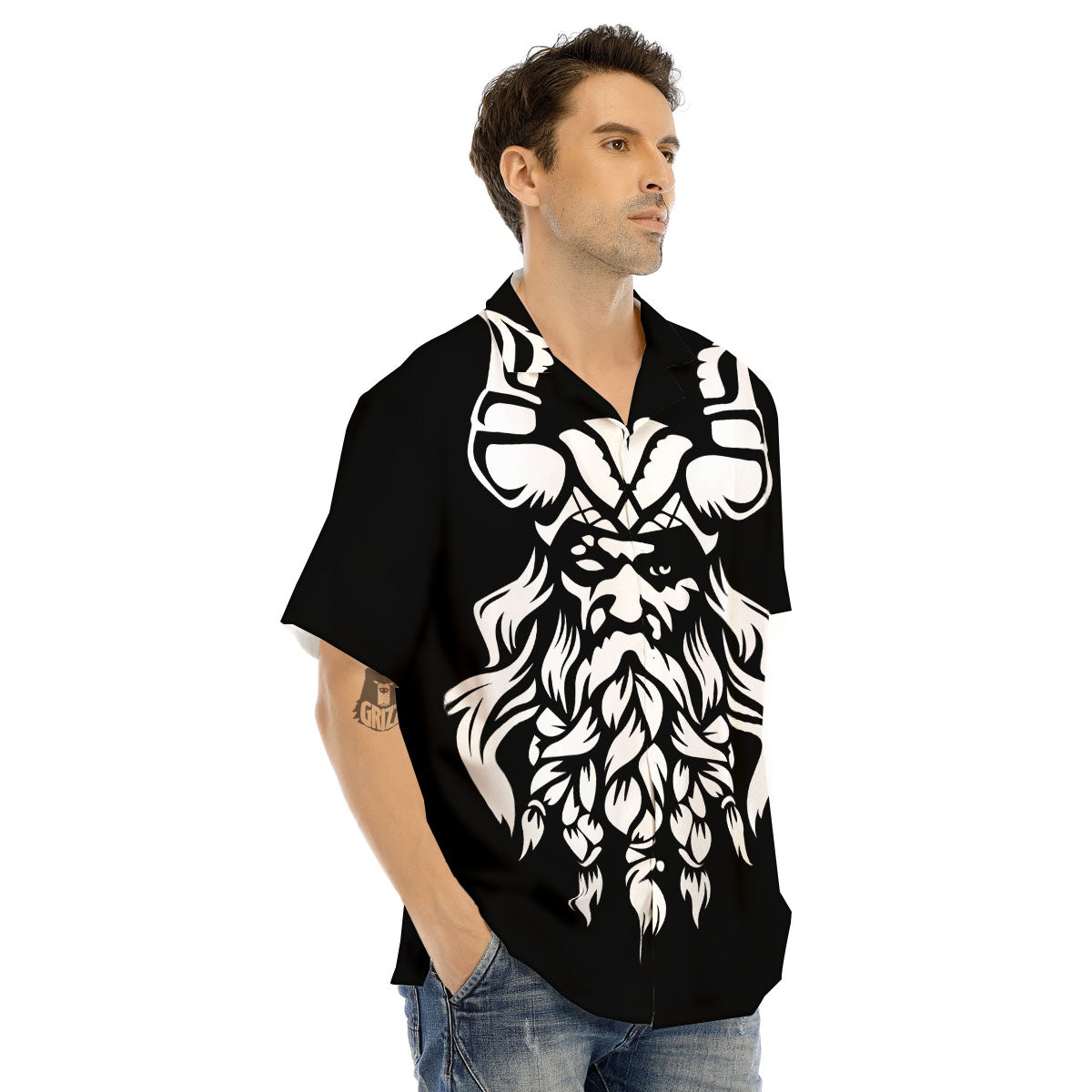 Viking God Odin White And Black Print Men's Hawaiian Shirt-grizzshop