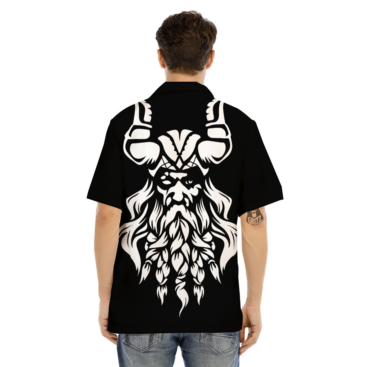 Viking God Odin White And Black Print Men's Hawaiian Shirt-grizzshop