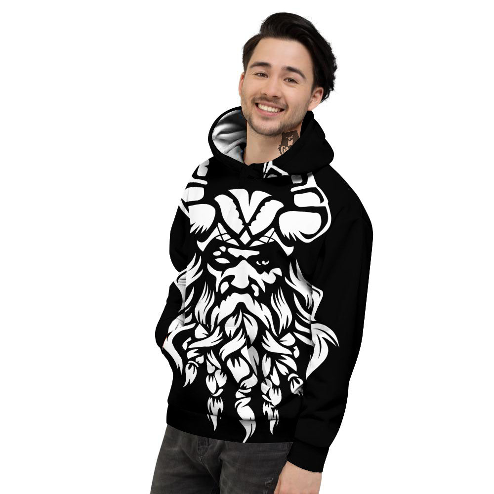 Viking God Odin White And Black Print Men's Hoodie-grizzshop