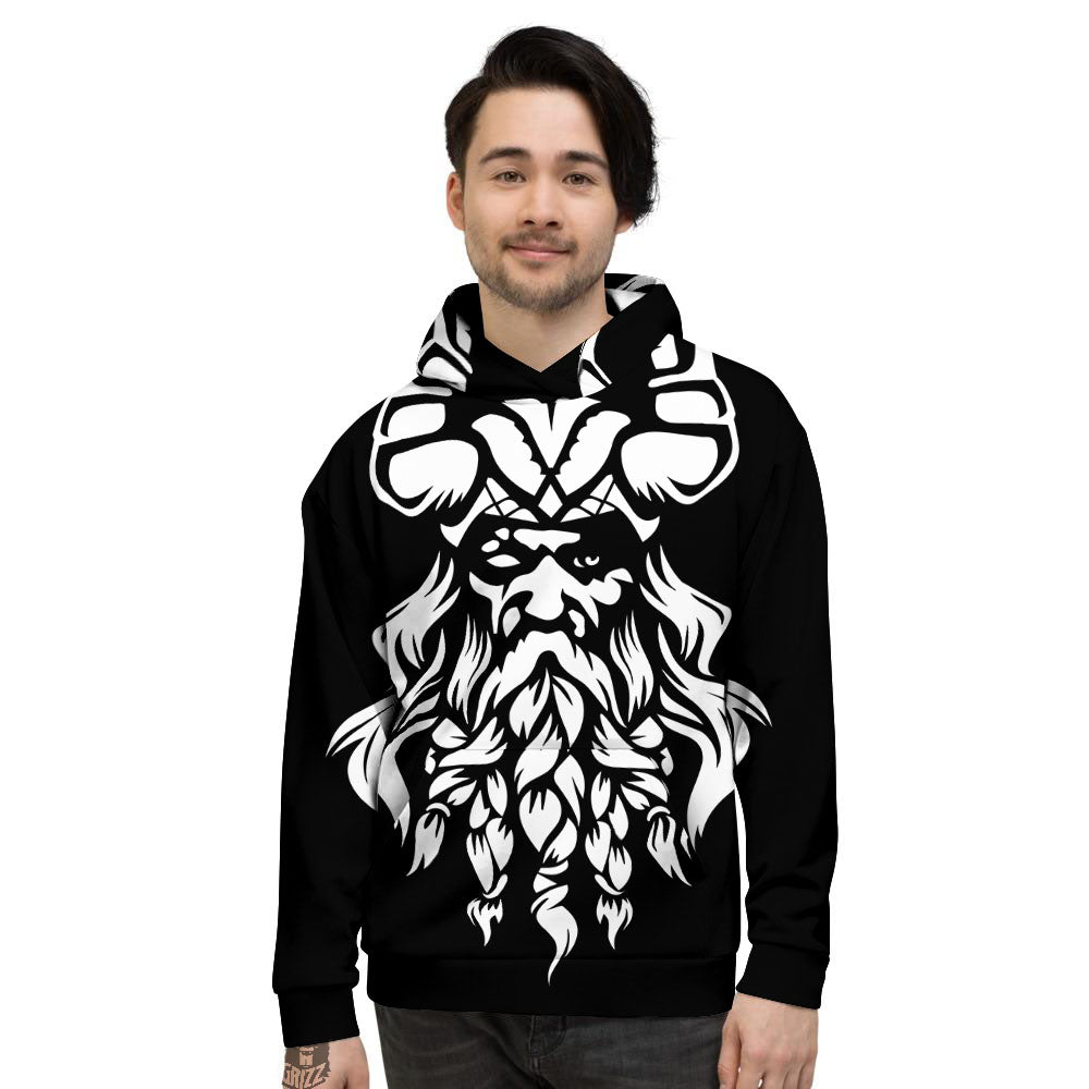 Viking God Odin White And Black Print Men's Hoodie-grizzshop