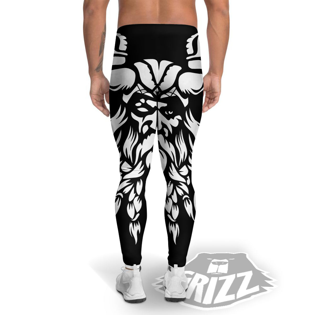 Viking God Odin White And Black Print Men's Leggings-grizzshop