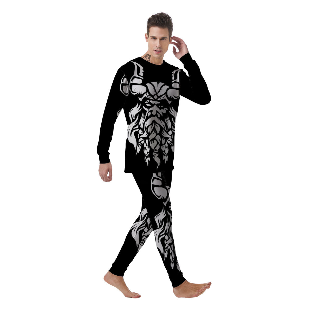 Viking God Odin White And Black Print Men's Pajamas-grizzshop