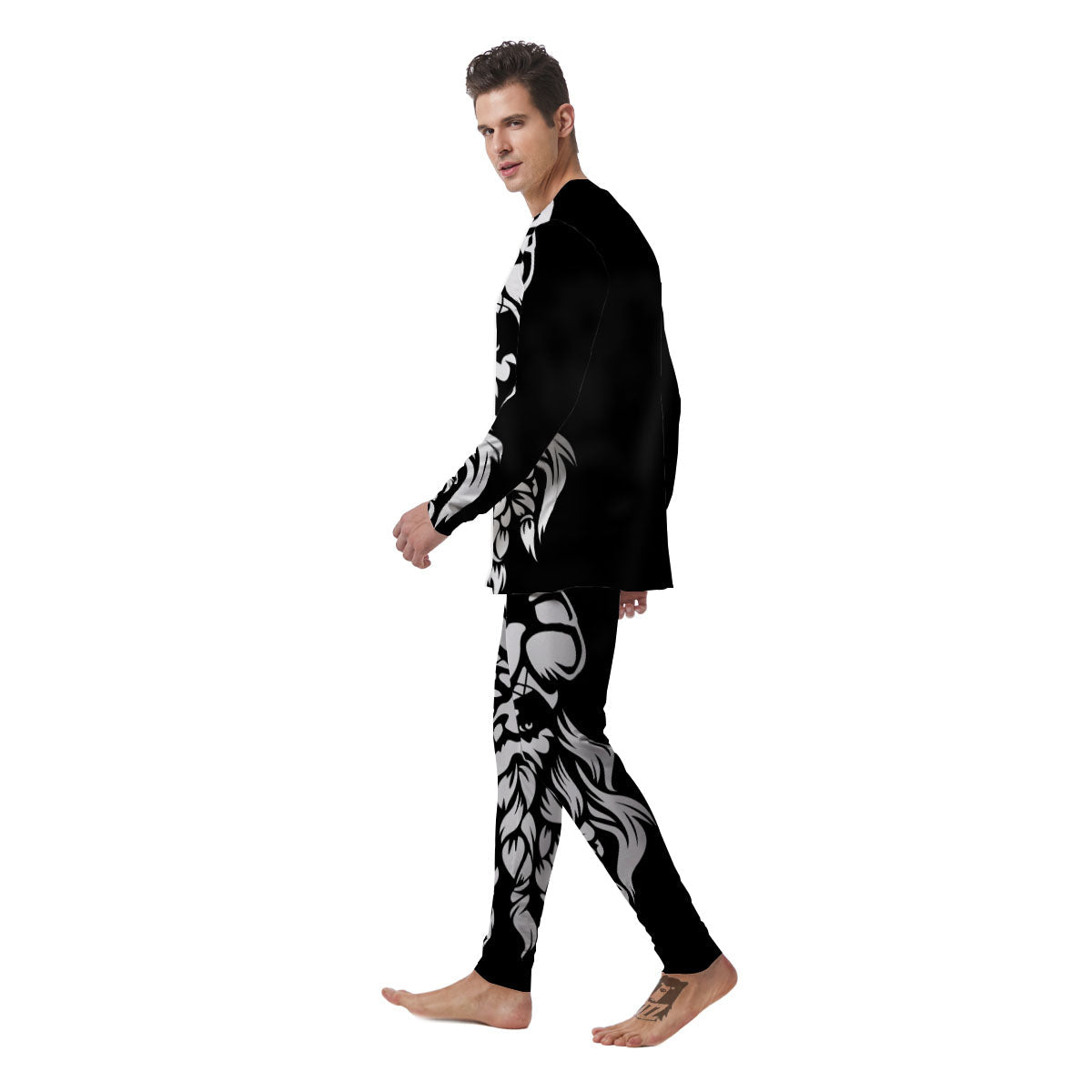 Viking God Odin White And Black Print Men's Pajamas-grizzshop