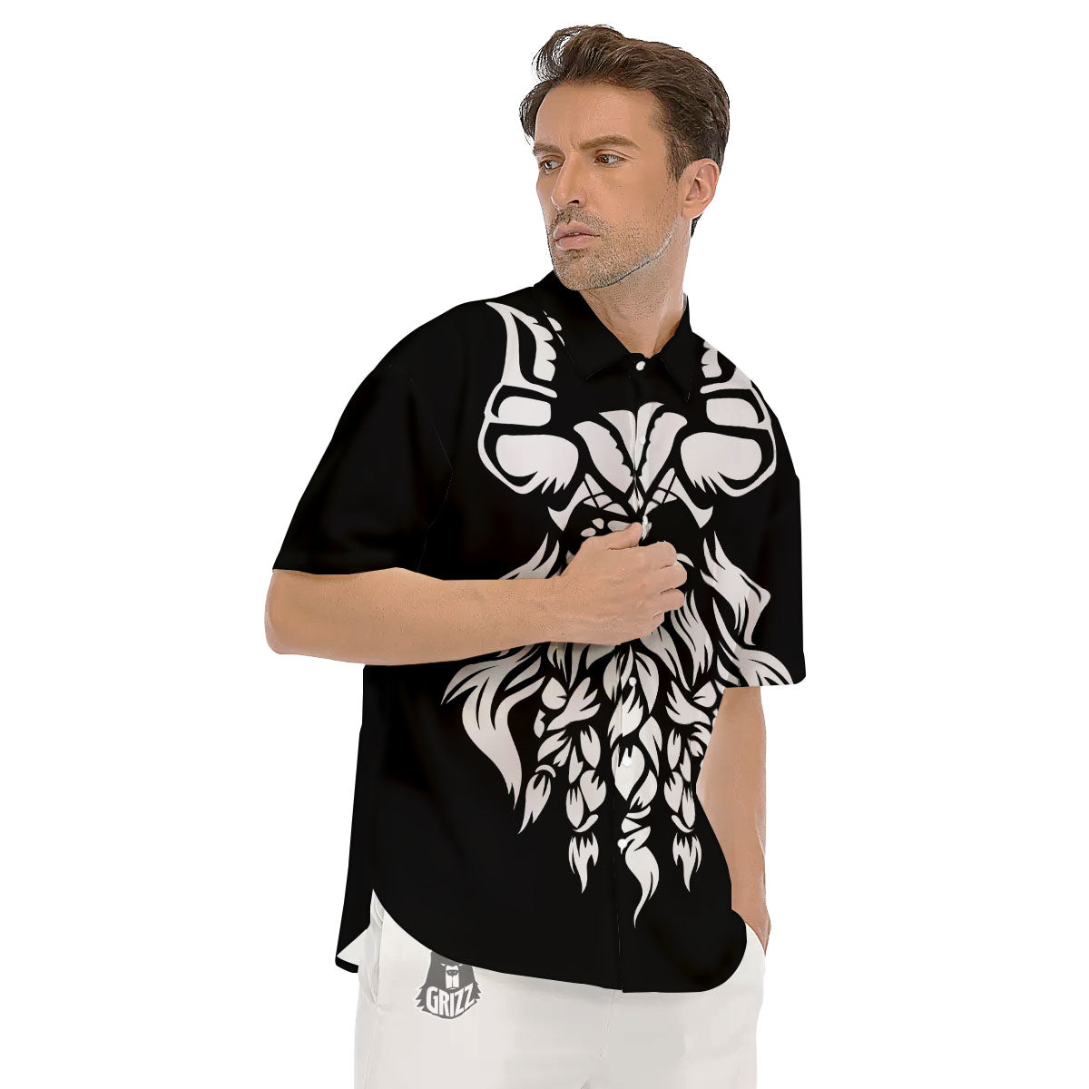 Viking God Odin White And Black Print Men's Short Sleeve Shirts-grizzshop