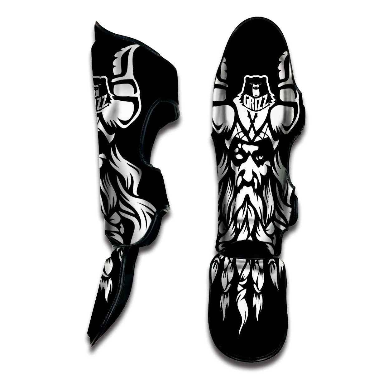 Viking God Odin White And Black Print Muay Thai Shin Guards-grizzshop
