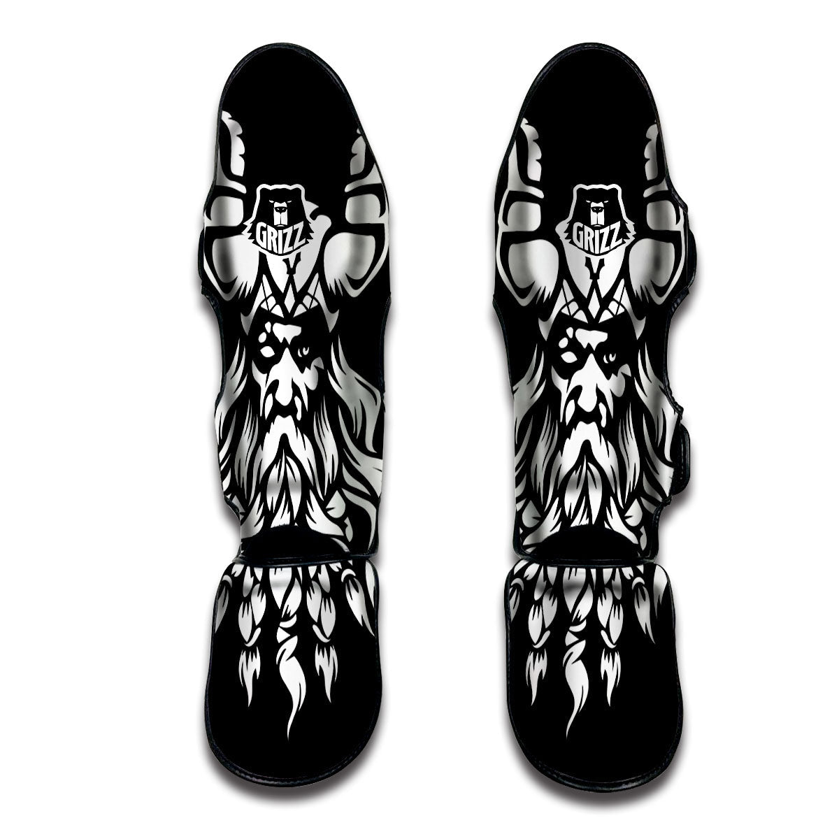 Viking God Odin White And Black Print Muay Thai Shin Guards-grizzshop