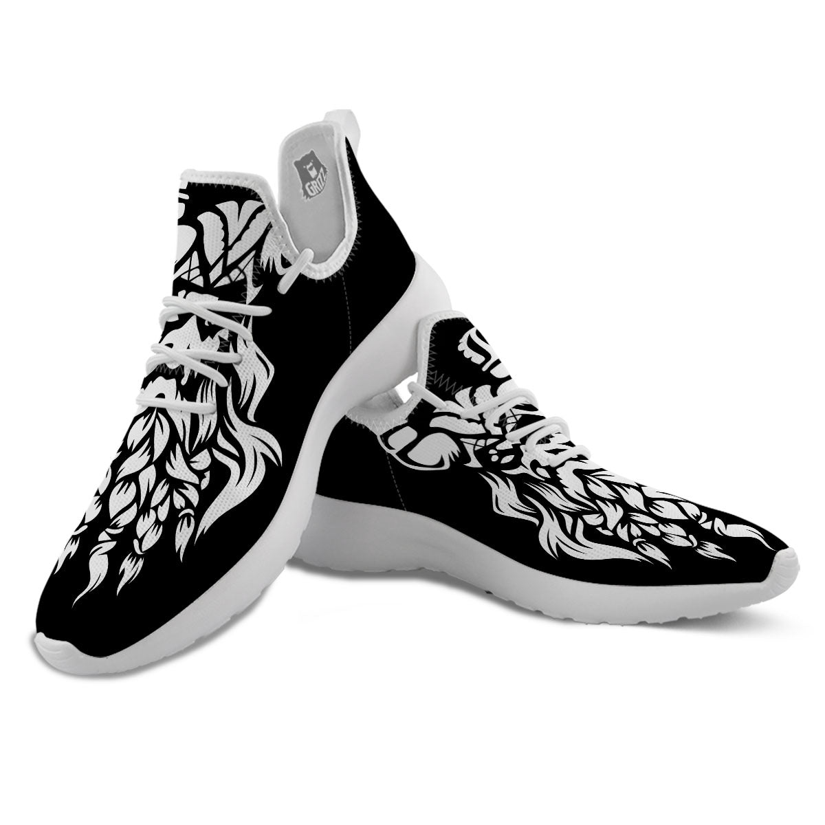 Viking God Odin White And Black Print White Athletic Shoes-grizzshop