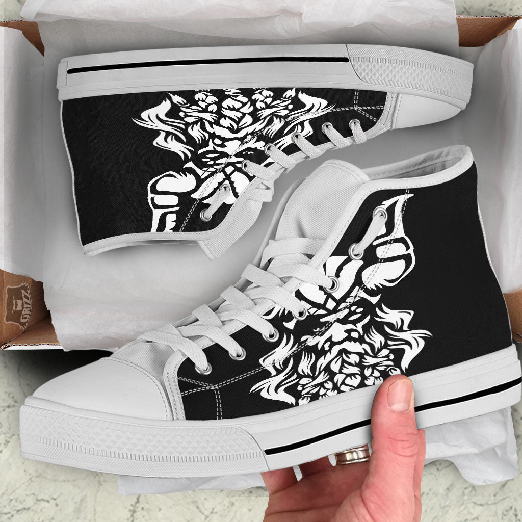 Viking God Odin White And Black Print White High Top Shoes-grizzshop