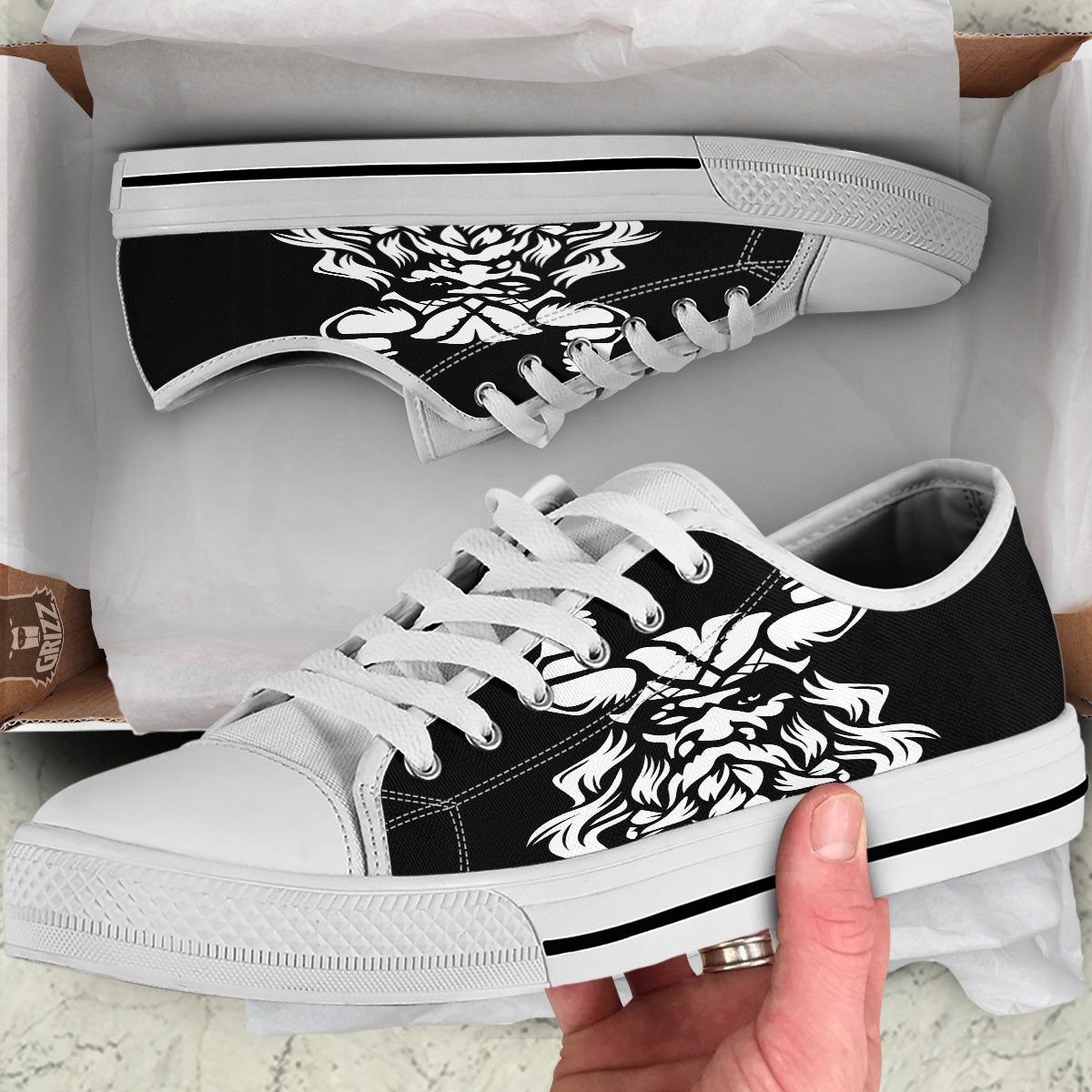 Viking God Odin White And Black Print White Low Top Shoes-grizzshop