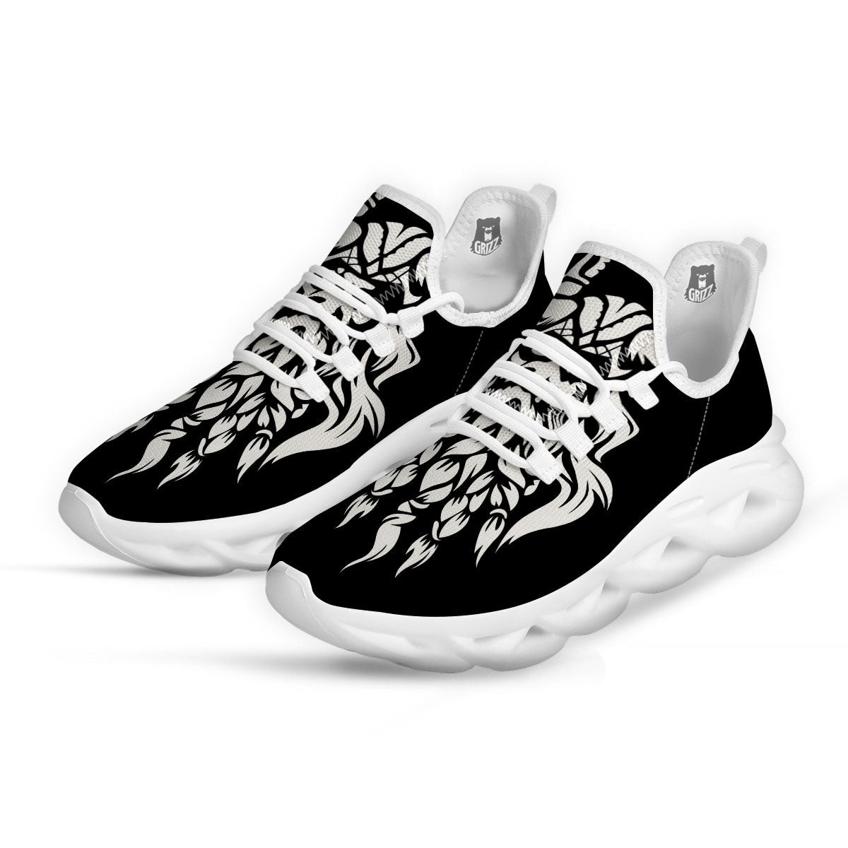 Viking God Odin White And Black Print White Running Shoes-grizzshop