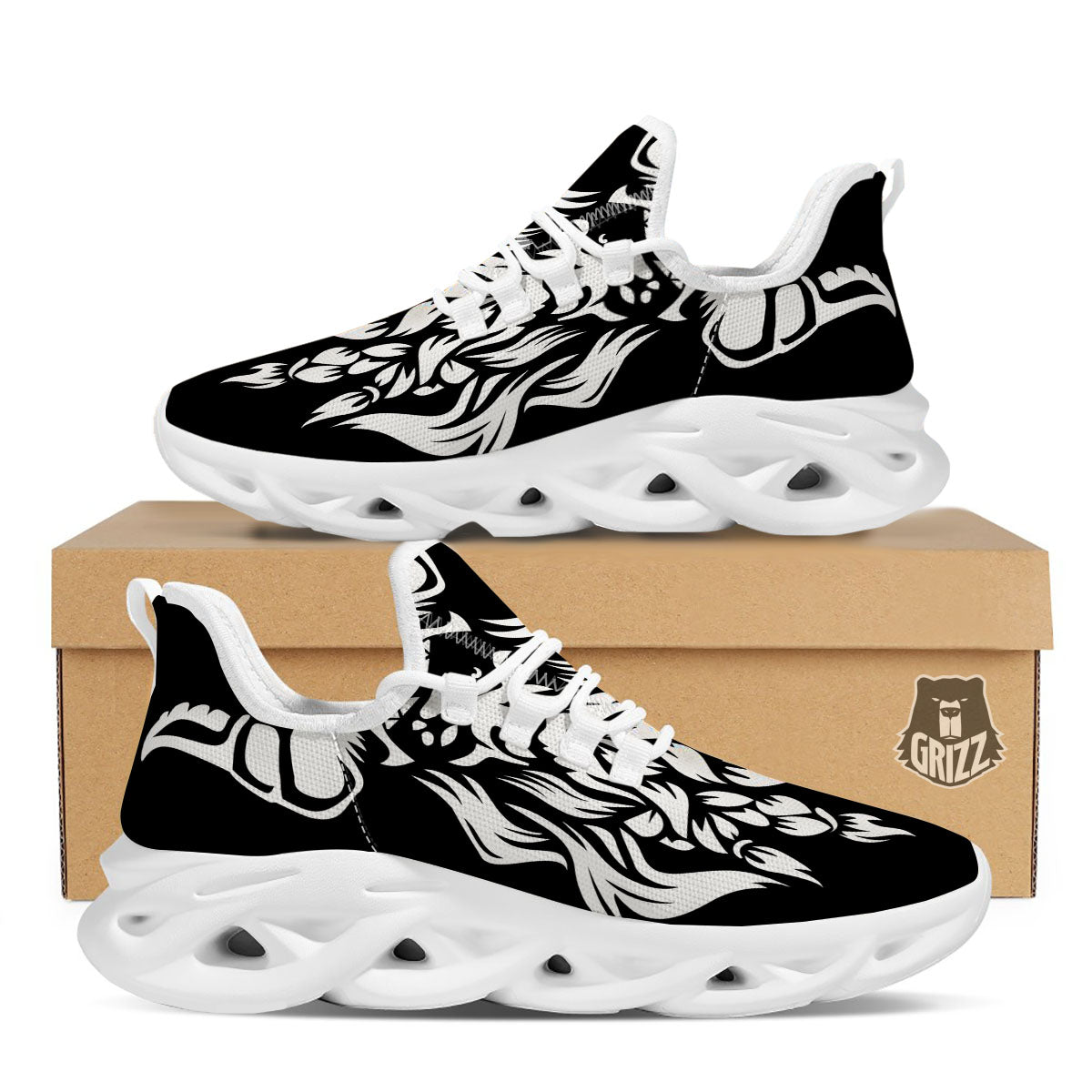 Viking God Odin White And Black Print White Running Shoes-grizzshop
