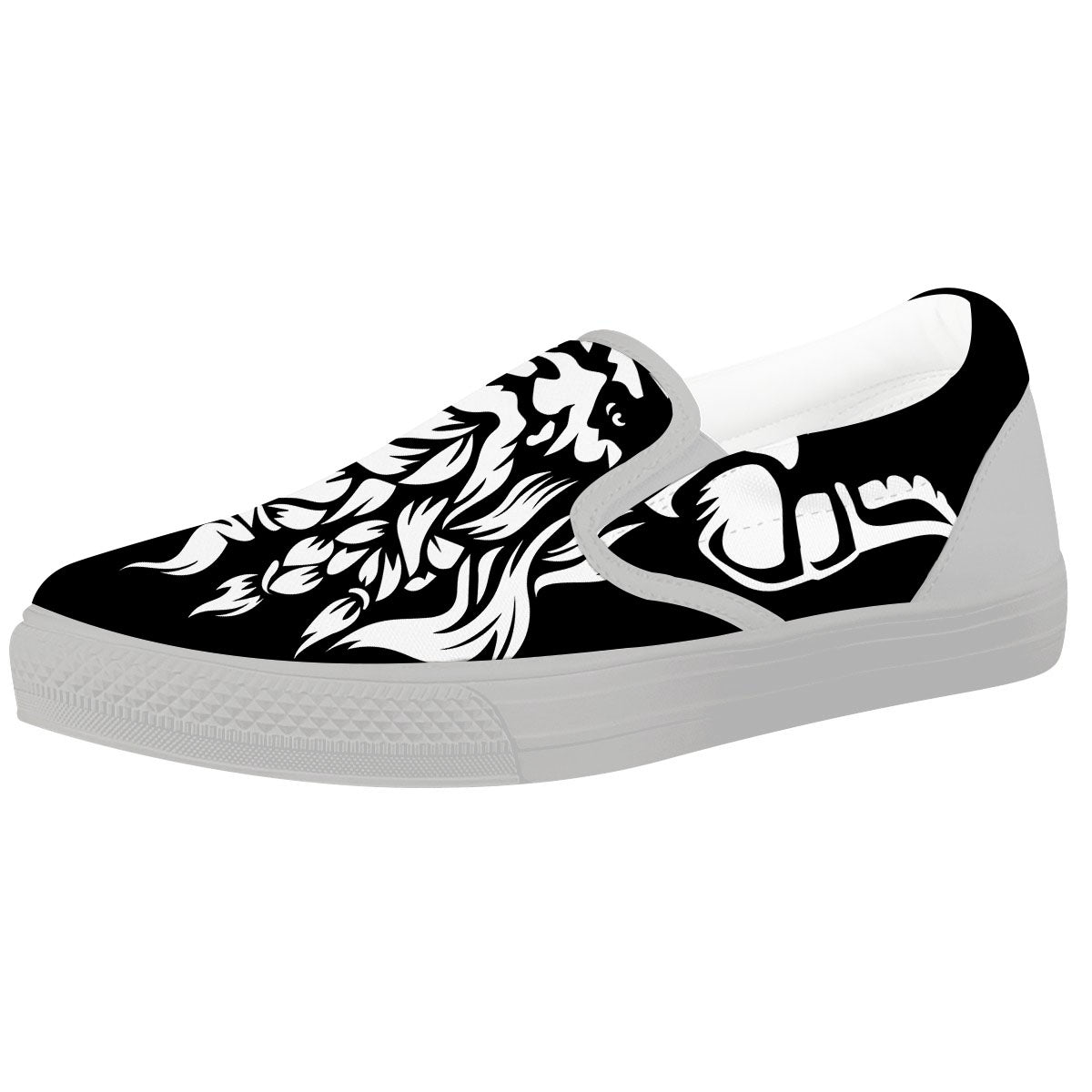 Viking God Odin White And Black Print White Slip On Shoes-grizzshop
