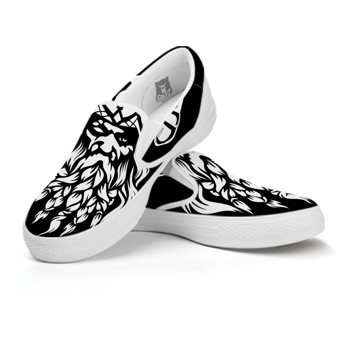 Viking God Odin White And Black Print White Slip On Shoes-grizzshop