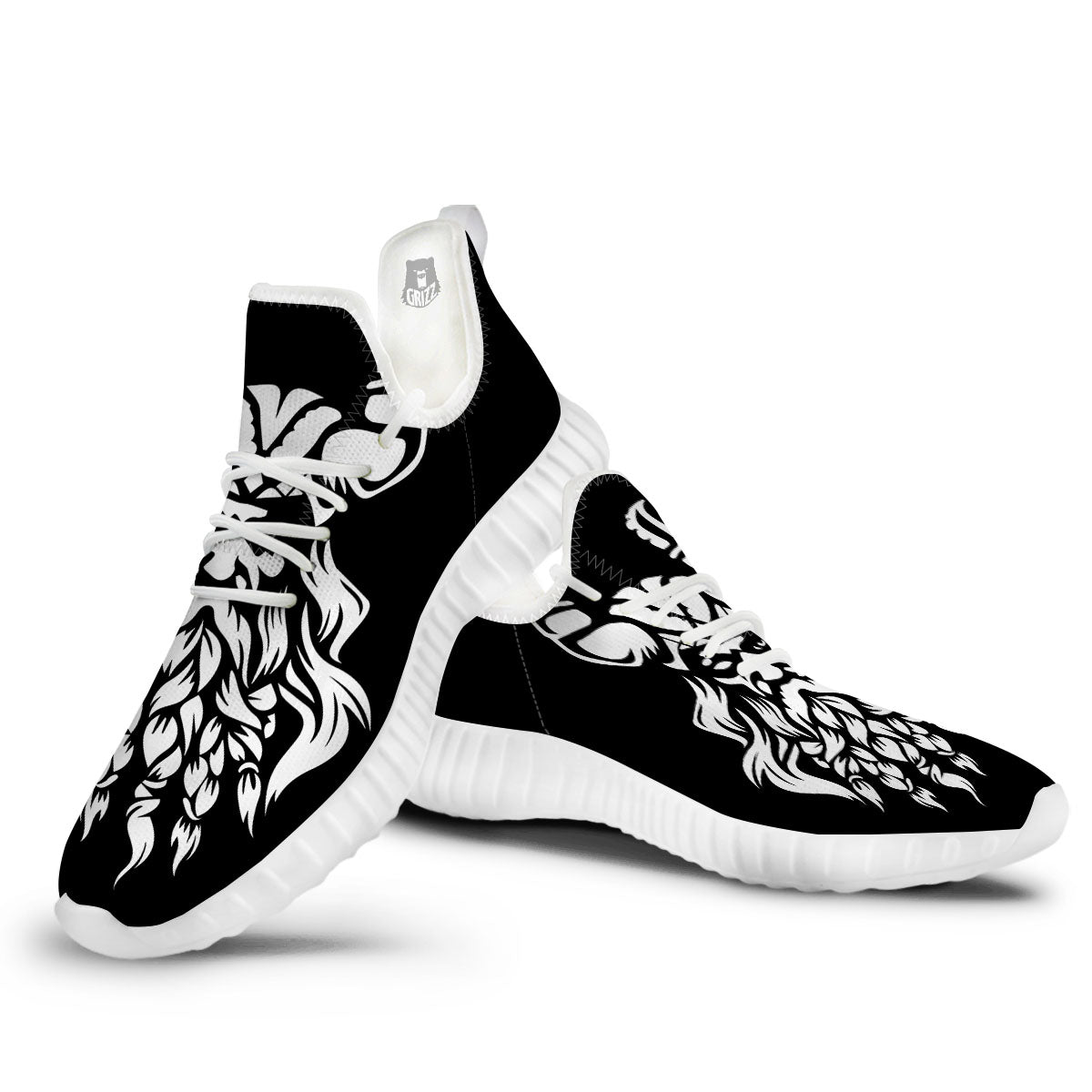 Viking God Odin White And Black Print White Walking Shoes-grizzshop
