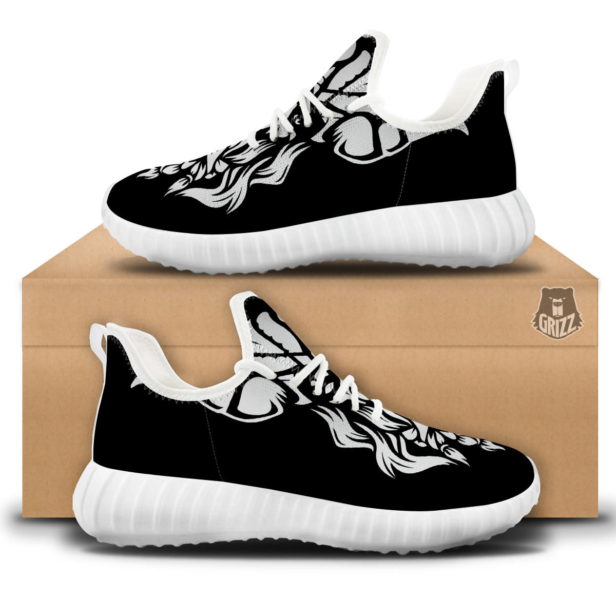 Viking God Odin White And Black Print White Walking Shoes-grizzshop